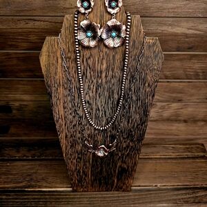 Floral Copper and Turquoise Jewelry Set